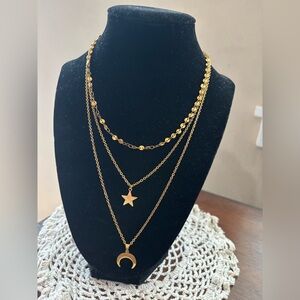 Elegant Gold Triple-Layer Necklace with Star and Moon by:Marrin Costello
